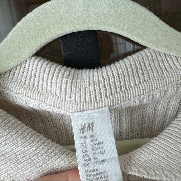 H&M kids cardigan sweater ribbed cotton top button down collar beige toddler - Picture 3 of 7